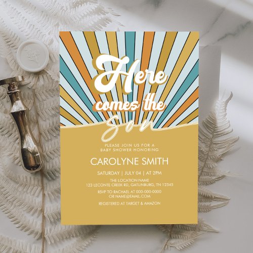 Here Comes The Son Boho Baby Shower Invitation