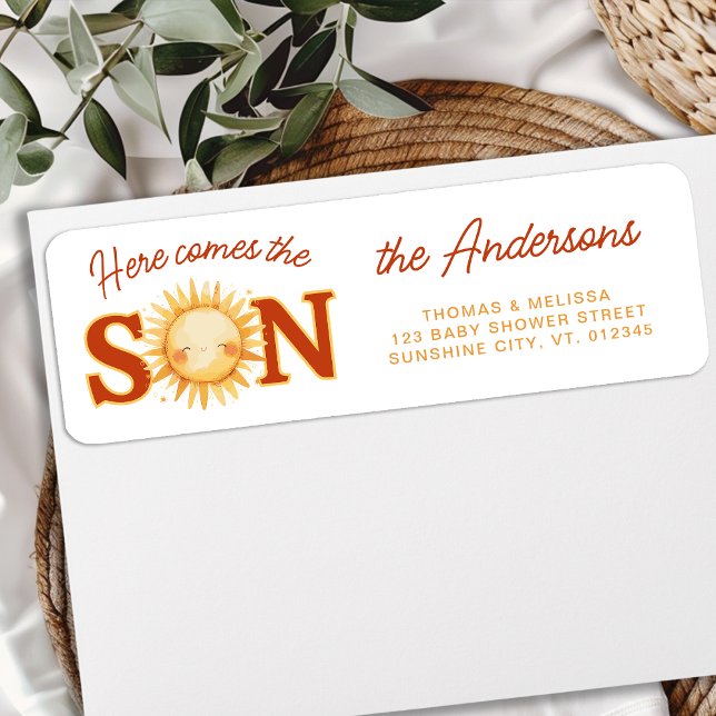 Here Comes the SON Boho Baby Shower Return Address Label (Creator Uploaded)