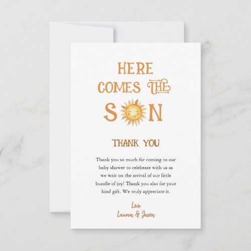 Here comes the SON Boho Baby Shower Thank You