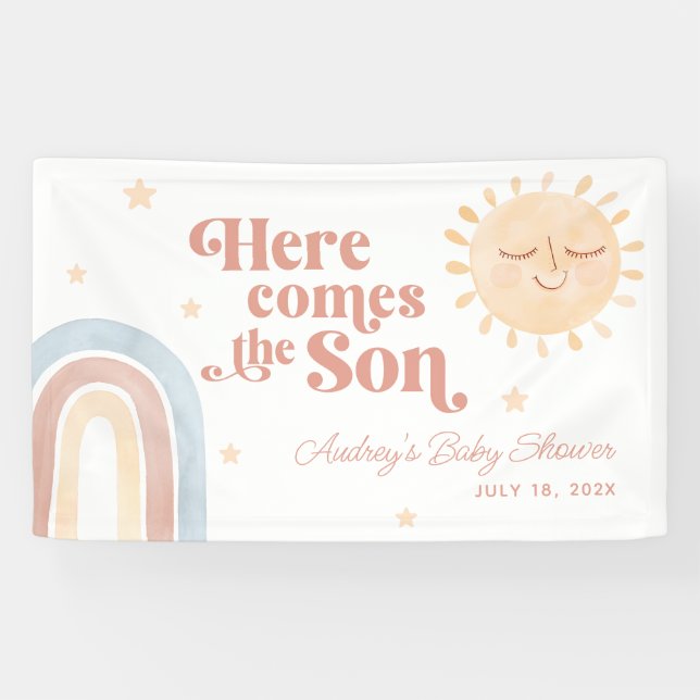 Here Comes the Son Boho Baby Shower Welcome Banner (Horizontal)