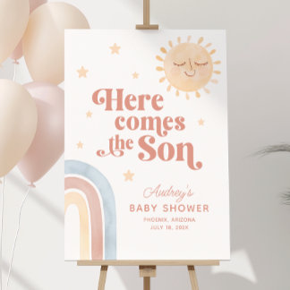 Here Comes the Son Boho Baby Shower Welcome Poster