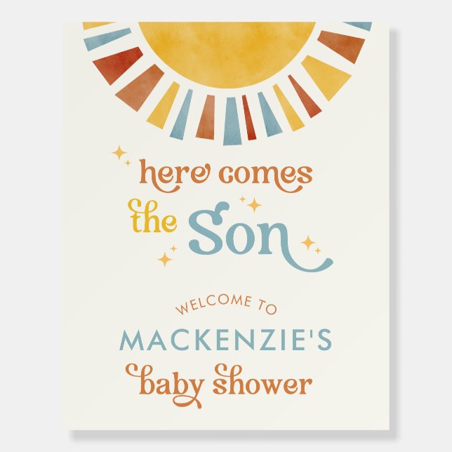 Here Comes the Son Boho Baby Shower Welcome Sign (Front)