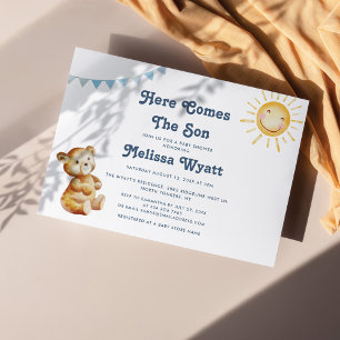 Here Comes The Son Boho Bear Boy Baby Shower Invitation