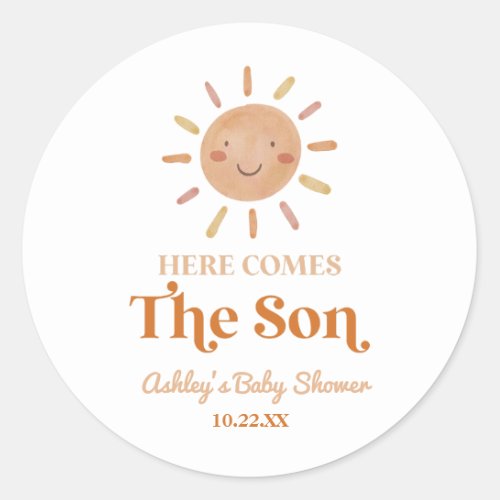 Here Comes The Son Boho Bohemian Retro Baby Shower Classic Round Sticker