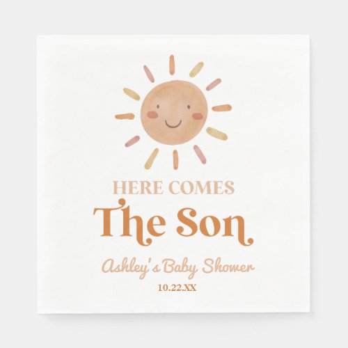 Here Comes The Son Boho Bohemian Retro Baby Shower Napkins