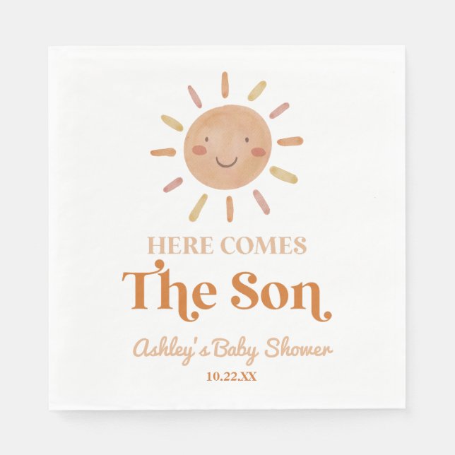 Here Comes The Son Boho Bohemian Retro Baby Shower Napkins (Front)