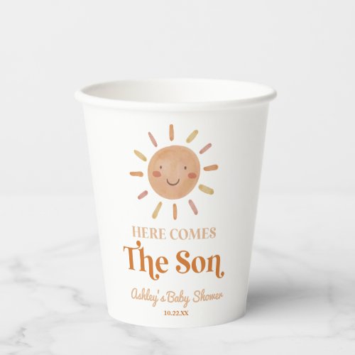 Here Comes The Son Boho Bohemian Retro Baby Shower Paper Cups