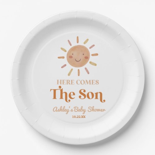 Here Comes The Son Boho Bohemian Retro Baby Shower Paper Plates