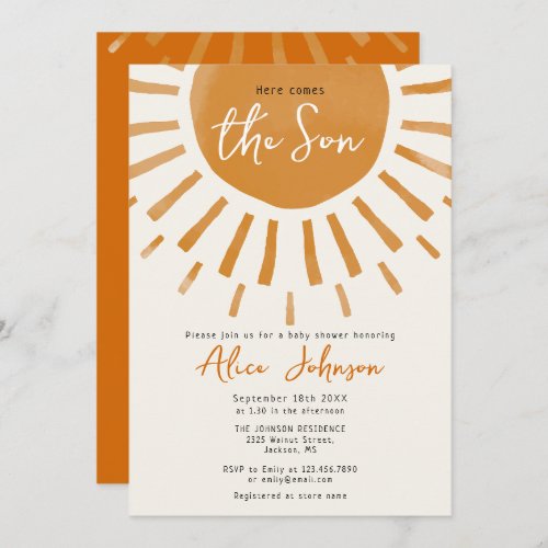 Here Comes The Son Boho Boy All In One Baby Shower Invitation