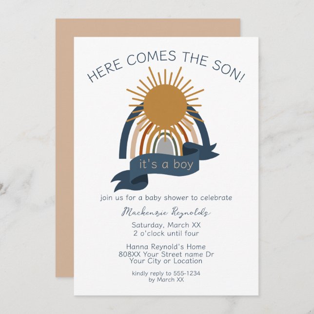 Here Comes the Son Boho Boy Baby Shower Invitation (Front/Back)