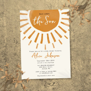 Here Comes The Son Boho Boy Baby Shower Invitation