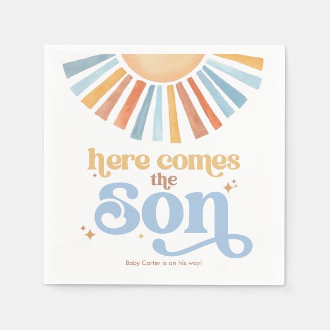 Here Comes The Son Boho Boy Baby Shower Napkins (Front)