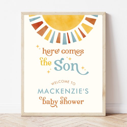 Here Comes the Son Boho Boy Baby Shower Welcome Poster