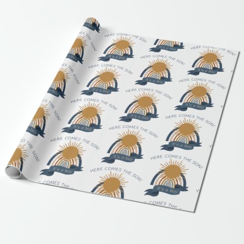 Here Comes the Son Boho Boy Baby Shower Wrapping Paper