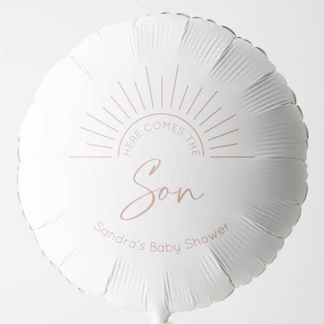 Here Comes The Son Boho Modern Baby Shower Balloon (Front)