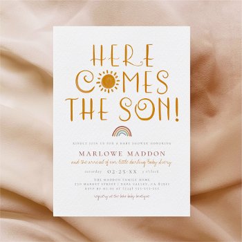 Here Comes The Son | Boho Rainbow Boy Baby Shower Invitation by Cali_Graphics at Zazzle