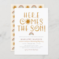 Here Comes The Son | Boho Rainbow Boy Baby Shower Invitation