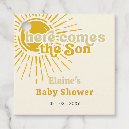 Here comes the son boho retro baby shower  favor tags