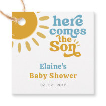 Here comes the son boho retro baby shower  favor tags