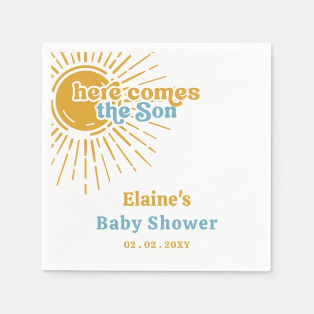 Here comes the son boho retro baby shower  napkins (Front)