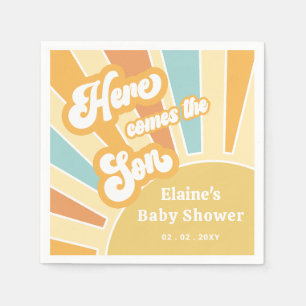 Here comes the son boho retro baby shower napkins
