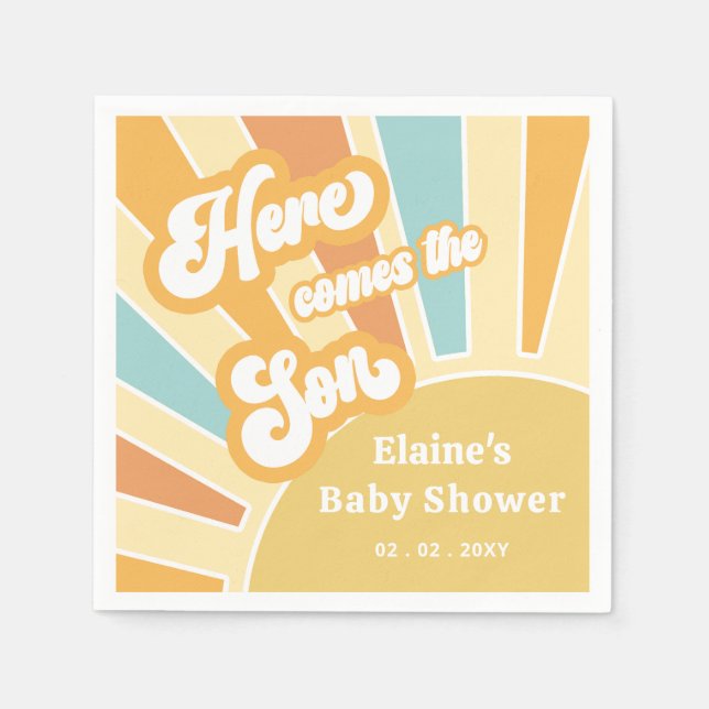Here comes the son boho retro baby shower  napkins (Front)