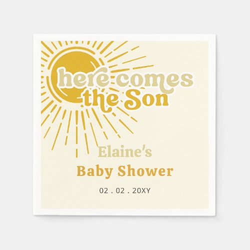 Here comes the son boho retro baby shower  napkins