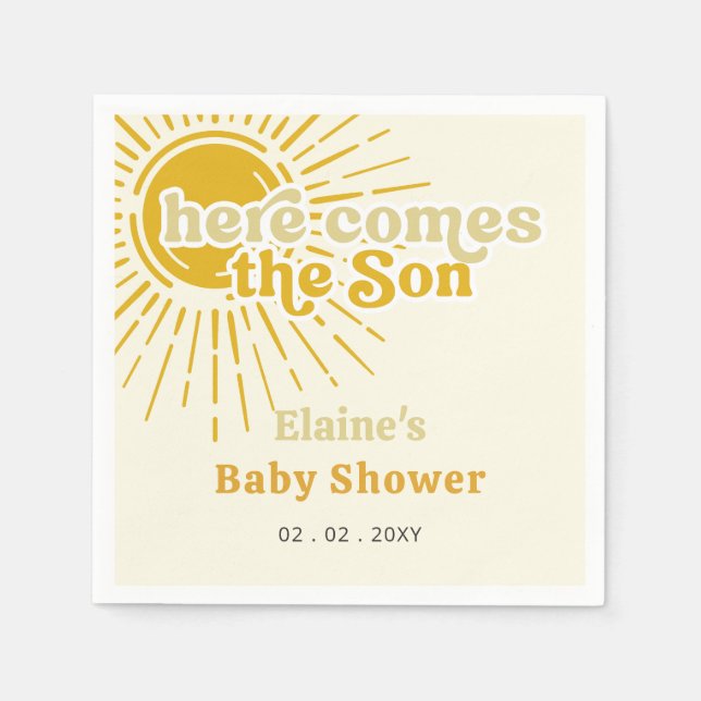 Here comes the son boho retro baby shower  napkins (Front)