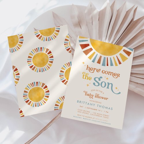 Here Comes the Son Boho Retro Boy Baby Shower
