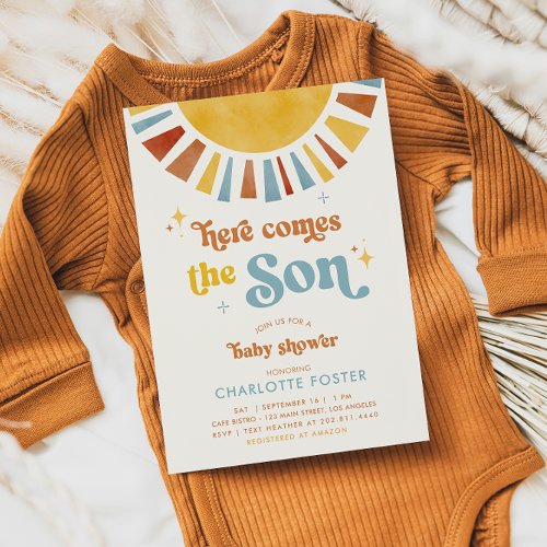 Here Comes the Son Boho Retro Boy Baby Shower
