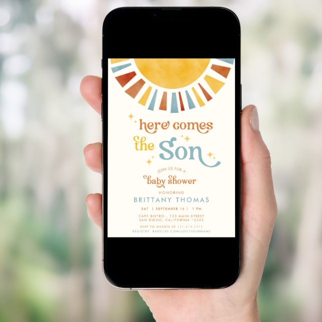 Here Comes the Son Boho Retro Boy Baby Shower Invitation (Front Digital)