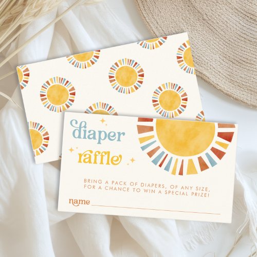 Here Comes the Son Boho Retro Sun Diaper Raffle Enclosure Card