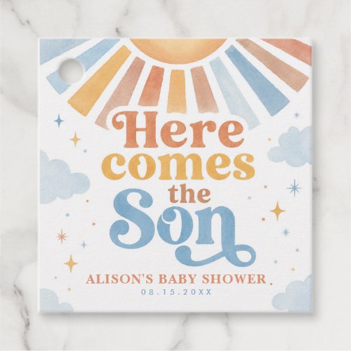 Here Comes the Son Boho Retro Sunshine Baby Shower Favor Tags