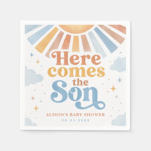 Here Comes the Son Boho Retro Sunshine Baby Shower Napkins