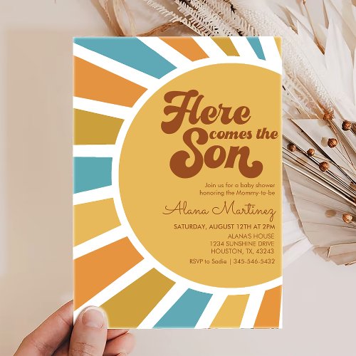 Here Comes The Son  Boho Sunshine Baby Shower Invitation