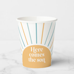 Here Comes the Son Boho Sunshine Blue Baby Shower Paper Cups