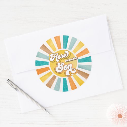 Here Comes the Son Boho Sunshine Boy Baby Shower Classic Round Sticker