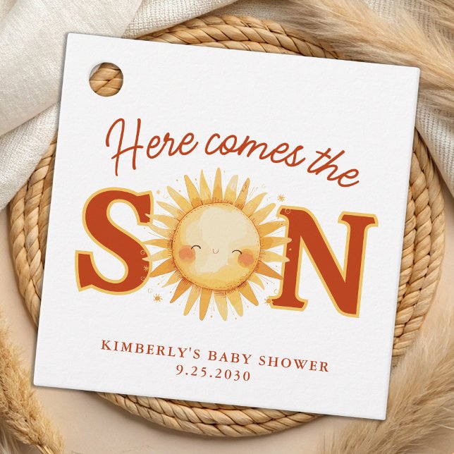 Here Comes The Son Boho Sunshine Cute Baby Shower Favor Tags (Creator Uploaded)