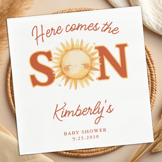 Here Comes The Son Boho Sunshine Cute Baby Shower Napkins (Creator Uploaded)