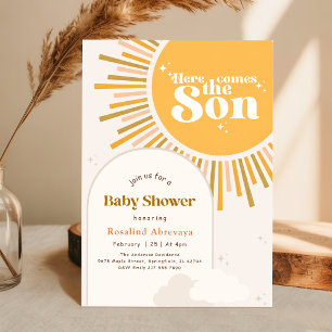 Here Comes the Son Boho Sunshine Retro Baby Shower Invitation