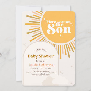 Here Comes the Son Boho Sunshine Retro Baby Shower Invitation