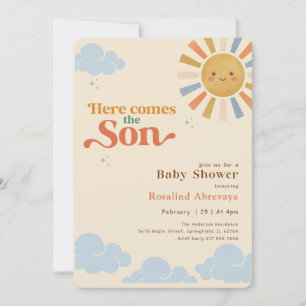 Here Comes the Son Boho Vintage Retro Baby Shower Invitation