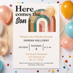 Here Comes the Son Bold Rainbow Baby Shower Invitation