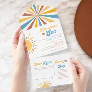 Here Comes The Son Boy Baby Shower All In One Invitation