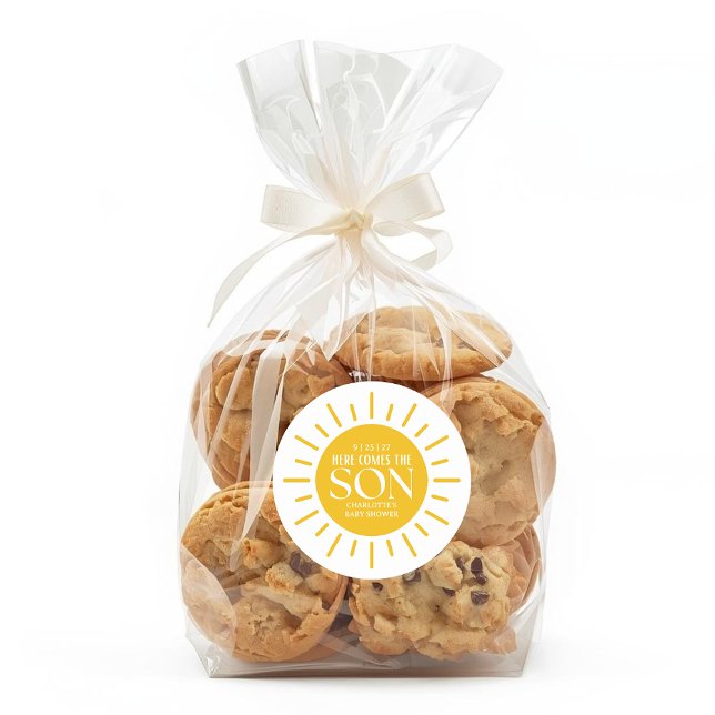 Here Comes The Son Boy Baby Shower Classic Round Sticker (Creator Uploaded)