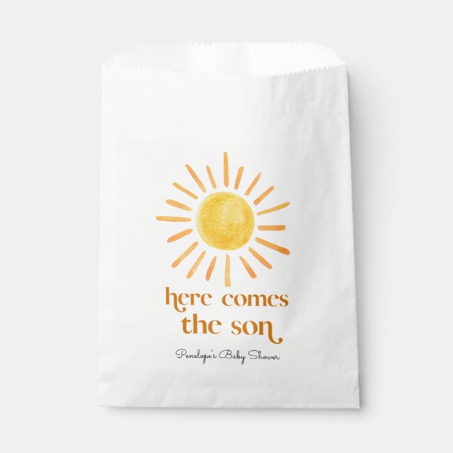 Here Comes the Son Boy Baby Shower Favor Bag (Front)