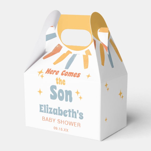 Here Comes The Son Boy Baby Shower Favor Boxes (Front Side)