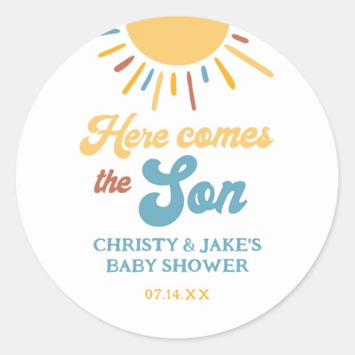 Here Comes The Son Boy Baby Shower Favors Classic Round Sticker