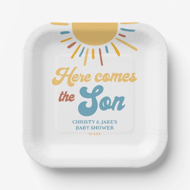 Here Comes The Son Boy Baby Shower Favors Paper Plates (Front)