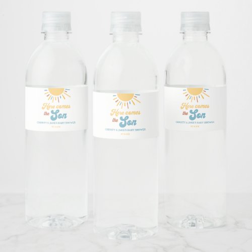 Here Comes The Son Boy Baby Shower Favors Water Bottle Label